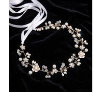 WOVOWOVO Accessoire de cheveux pour mariage, demoiselle d'honneur, couronne dorée - Coiffe de mariée en perles de princesse pour mariage, fête d'anniversaire, première communion
