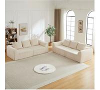 WOVREO Canapé modulable 6 places en velours côtelé beige, lignes courbes, 6 coussins, sans montage