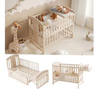 WOVREO lit bebe evolutif 120 x 60 cm avec table a langer integree cododo extensible 162 cm bois massif naturel