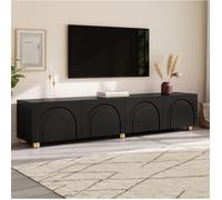 WOVREO Meuble TV bas 180 cm 4 portes relief arche MDF et panneaux de particules noir
