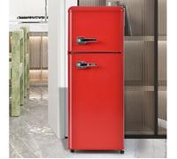 WOVREO Réfrigérateur combiné rétro double porte 92 L rouge congélateur haut 28 L pose libre LED