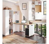 WOVREO secrétaire pliant 2-en-1 avec bibliothèque, prise EU et USB, tablettes réglables, blanc