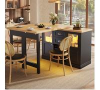 WOVREO Table de cuisine extensible 120-197 cm rotative 360° avec rangement casier à bouteilles LED 3 couleurs noir