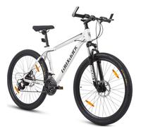 WOVREO VTT semi-rigide 26 pouces 21 vitesses freins a disque fourche suspendue cadre acier blanc