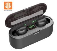 WoW F9 Sport & Loisirs Super-Fit TWS Bluetooth 5.1 Écouteurs stéréo avec micro HD Chargement LED USB Powerbank Noir