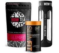 WOW TEA - Infusions pour Perte de Poids et de Graisses - Combo perte de poids - Thé Minceur + Poudre de remplacement de repas et bouteille d'infuseur de thé noir | 300g, Made in EU