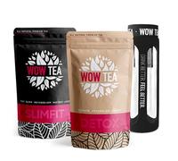 WOW TEA Kit de Nettoyage: Thé Détoxifiant 21 jours | Thé Minceur | Tisane pour Perte de Poids et de Graisses | Bouteille d'infuseur de Thé | 300g, Made in EU