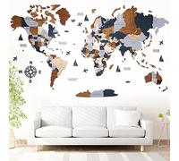 WOW WOOD Carte du Monde en Bois 3D en Français | Décoration murale pour le salon, la chambre ou le bureau | Idée cadeau pour toutes les fêtes (Dark brown, 113.00 x 213.00 cms)
