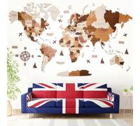 WOW WOOD Premium Décoration murale Carte du monde en bois 3D en anglais avec épingles | Fixation murale sans outil | Idée cadeau pour toute célébration | Décoration murale pour la maison et le bureau