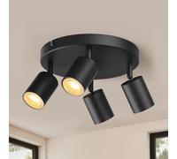 wowatt Plafonnier 4 spots Rond, Spots de Plafond Orientables GU10, Rampe Spots et Rails de Spots Moderne, Éclairage de Plafond Pivotant, Applique Murale Noir pour Cuisine Salon Chambre (Sans Ampoule)