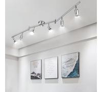 wowatt Plafonnier LED 6 Spots Nickel 6x 5W Ampoules GU10 6000K Blanc Froid | Barre Spot Orientable Plafond, Luminaires Plafonnier Pivotants, Rampe de Plafond Interieur pour Chambre Cuisine Salon Couloir