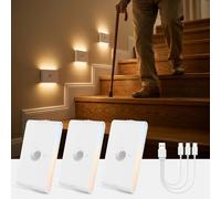 wowatt Veilleuse Détecteur de Mouvement, 3 Modes Led Escalier Detecteur de Mouvement, 3000K-4000K-6500K Lampe Rechargeable Intérieure, pour Escalier, Couloir, Chambre(3 Pcs)