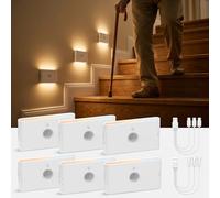 wowatt Veilleuse Détecteur de Mouvement, 3 Modes Led Escalier Detecteur de Mouvement, 3000K-4000K-6500K Lampe Rechargeable Intérieure, pour Escalier, Couloir, Chambre(6 Pcs)