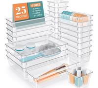 WOWBOX Lot de 25 organiseurs de tiroir en plastique transparent de 4 tailles pour maquillage, bijoux, gadgets pour cuisine, chambre, salle de bain, bureau