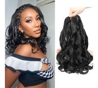 WoWCFyyds 8 Packs French Curl Braids 12 Inch Loose Wave Spiral curly braiding hair extensions 50g/Pack Soft French Curls Synthetic Hair Extensions for Braiding（1B）
