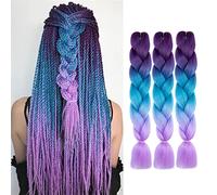 WoWCFyyds Kanekalon Hair Meches Pour Tresses Africaine Rajout Cheveux Tresses 24"Jumbo Braid 3Pièces Extension de Cheveux Tresse Ombre Braiding Hair Synthétique(Violet-Bleu lac-Violet clair)