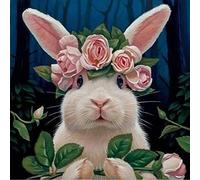 WOWDECOR Diamond Painting Complet, Blanc Lapin Lièvre Rose Fleur Diamant Painting DIY 5D Mosaïque Peinture Numéro Point De Croix