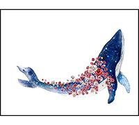 WOWDECOR Diamond Painting Complet, Bleu Baleine Fleurs Diamant Painting DIY 5D Mosaïque Peinture Numéro Point De Croix