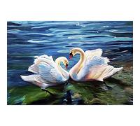WOWDECOR Diamond Painting Complet, Cygne Blanc Couples Lac Diamant Painting DIY 5D Mosaïque Peinture Numéro Point De Croix