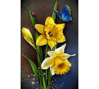 WOWDECOR Diamond Painting Complet, Jaune Fleur Papillon Animals Diamant Painting DIY 5D Mosaïque Peinture Numéro Point De Croix