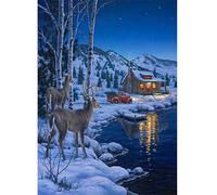 WOWDECOR Diamond Painting Complet, Wapiti L'hiver La Neige Paysage Diamant Painting DIY 5D Mosaïque Peinture Numéro Point De Croix
