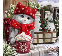 WOWDECOR Diamond Painting Strass Complet Chat Animaux Noël Neiger Bricolage, DIY 5D Broderie Diamant Peinture Diamant Mosaique