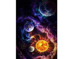 WOWDECOR Diamond Painting Strass Complet Coloré Planètes Galaxie L'univers Bricolage, DIY 5D Broderie Diamant Peinture Diamant Mosaique