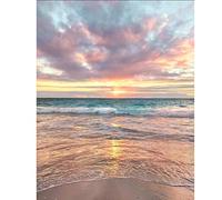 WOWDECOR Diamond Painting Strass Complet Coucher De Soleil Vague Bord De Mer Bricolage, DIY 5D Broderie Diamant Peinture Diamant Mosaique