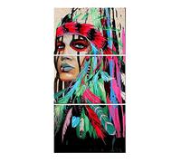 WOWDECOR Impressions sur toile à 3 panneaux, plusieurs images, plumes vertes indiennes, amérindiennes, impressions giclées sur toile, affiches décoratives murales cadeaux (grande taille - encadré)
