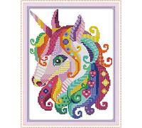 WOWDECOR Kit de broderie au point de croix, animaux licorne colorés, 11 ct estampillé, bricolage DMC, facile pour débutants