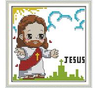 WOWDECOR Kit de broderie au point de croix, croix religieuse Jésus 11 ct estampillé DIY DMC à l'aiguille facile pour débutants