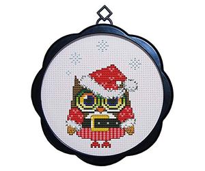 WOWDECOR Kit de broderie au point de croix, motif hibou, animaux, chapeau de Noël, 11 ct estampillé, bricolage DMC, facile pour débutants