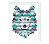 WOWDECOR Kit de broderie au point de croix pour adultes et enfants, chats, animaux de Noël, chiens amusants, estampillé 11 CT à faire à l'aiguille, facile pour débutants (loup)