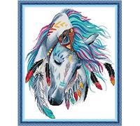 WOWDECOR Kit de broderie au point de croix pour adultes et enfants, chats de Noël, chiens humoristiques 11CT estampillés DIY DMC Needlework facile pour débutants Chevaux
