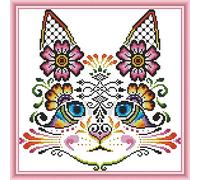 WOWDECOR Kit de broderie au point de croix pour adultes et enfants, chats de Noël, chiens humoristiques 11CT estampillés, à faire à l’aiguille, facile pour débutants chat