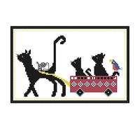 WOWDECOR Kit de broderie au point de croix pour adultes et enfants, chats noirs, animaux, voiture, estampillé 11 CT à faire à l'aiguille, facile pour débutants