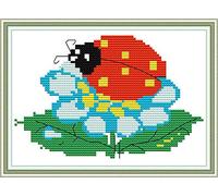 WOWDECOR Kit de broderie au point de croix pour adultes et enfants, coccinelles colorées, 11 ct estampillé, à faire à l'aiguille, facile pour débutants