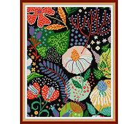 WOWDECOR - Kit de broderie au point de croix pour adultes et enfants, fleurs colorées, 11 points estampillés, à faire à l’aiguille, facile pour débutants