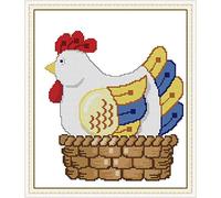 WOWDECOR Kit de broderie au point de croix pour adultes et enfants, poule pondant des œufs 11CT estampillés DMC, facile pour débutants