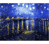 WOWDECOR Kit de Peinture Numero, Activités Manuelles à faire soi-même - Van Gogh Nuit étoilée sur le Rhône - 40 x 50 cm - Toile estampillée (encadrée)