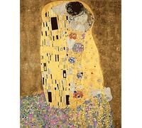 Wowdecor Kit de peinture par numéros pour adultes débutants - Peinture par numéro - Le baiser par Gustav Klimt - Peintures célèbres - 40 x 50 cm - Décoration murale (encadrée)