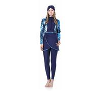 Wowdecor Maillots de bain musulmans pour femmes - Maillot de bain islamique modeste avec hijab - 3 pièces - Burkinis à manches longues, bleu marine, Taille XL