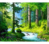 WOWDECOR Peinture Numéro Adulte Enfant, Arbre Vert Forêt Cours d'eau Paysage DIY Peinture par numero, Paint by Numbers