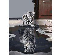 WOWDECOR Peinture Numéro Adulte Enfant, Miroir Chat Tigre DIY Peinture par numero, Paint by Numbers