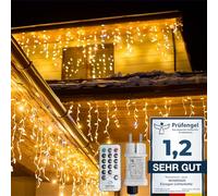 WOWDSGN Guirlande lumineuse LED pour extérieur, 30 m, 1320 LED, stalactites avec minuterie, 8 modes, étanche IP44, alimentation électrique, rideau lumineux pour Noël, toit, gouttière, terrasse, blanc