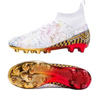 WOWEI Crampons de Foot Homme Professionnel Chaussures de Football Homme Garçon High Top Spike Crampons Antidérapant Athlétisme Entrainement Chaussures de Sport Adolescents (32 RT, 41EU)