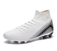 WOWEI Crampons Foot Homme Professionnel Chaussures de Foot Garçons High Top Spike Cleats Chaussures de Football Sport Antidérapants l'entraînement Athlétisme (Blanc 2, 44EU)