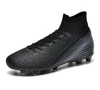 WOWEI Crampons Foot Homme Professionnel Chaussures de Foot Garçons High Top Spike Cleats Chaussures de Football Sport Antidérapants l'entraînement Athlétisme (Noir 4, 39EU)