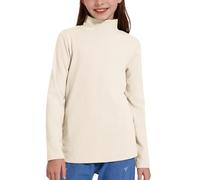 WOWENY Chemise Thermique à Col Roulé pour Enfant - Sous-vêtement en Polaire pour Garçon - Haut Chaud à Manches Longues pour Fille - Pull Thermique à Col Roulé pour Hiver - 5-14 Ans, beige, 128-134