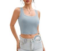 WOWENY Crop Top avec dentelle intégrée, maillot de corps, ventre nu, débardeur, été, coupe ajustée, sans manches, côtelé, sexy, camisole